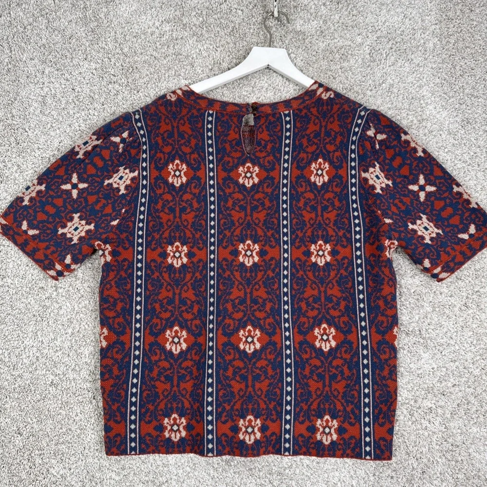 Arula Sweater Pullover Short Sleeve Rust‎ Floral Top Metallic Sz A/1X